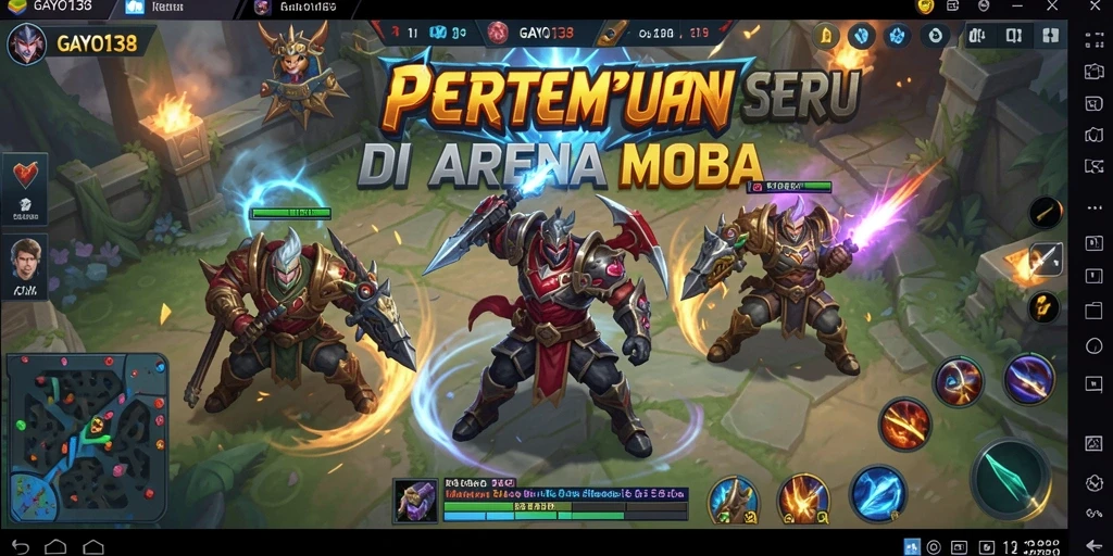 Screenshot gameplay menampilkan pertarungan seru di arena MOBA.