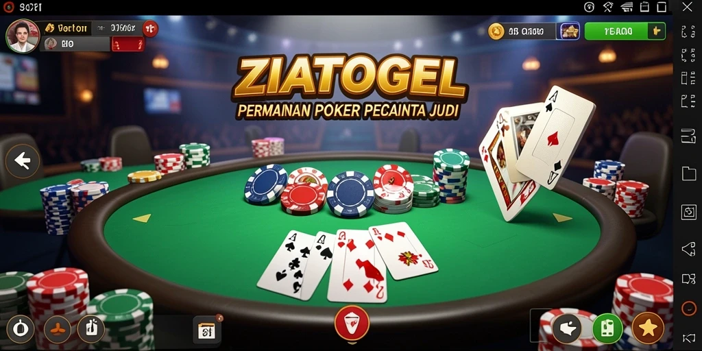Screenshot gameplay ZIATOGEL menampilkan aksi Poker yang seru dan interaktif.
